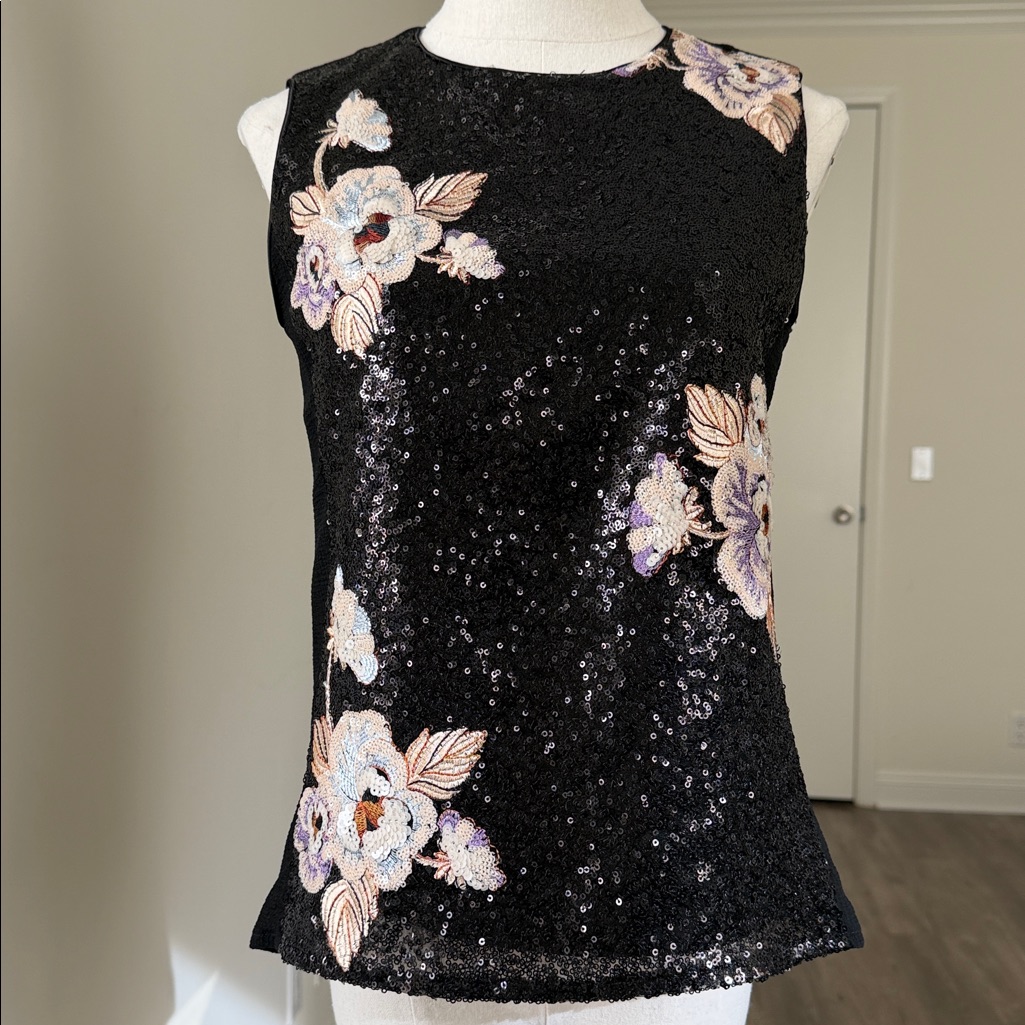 Nanette Lepore Sequined Embroidered Floral Sleeveless Shell